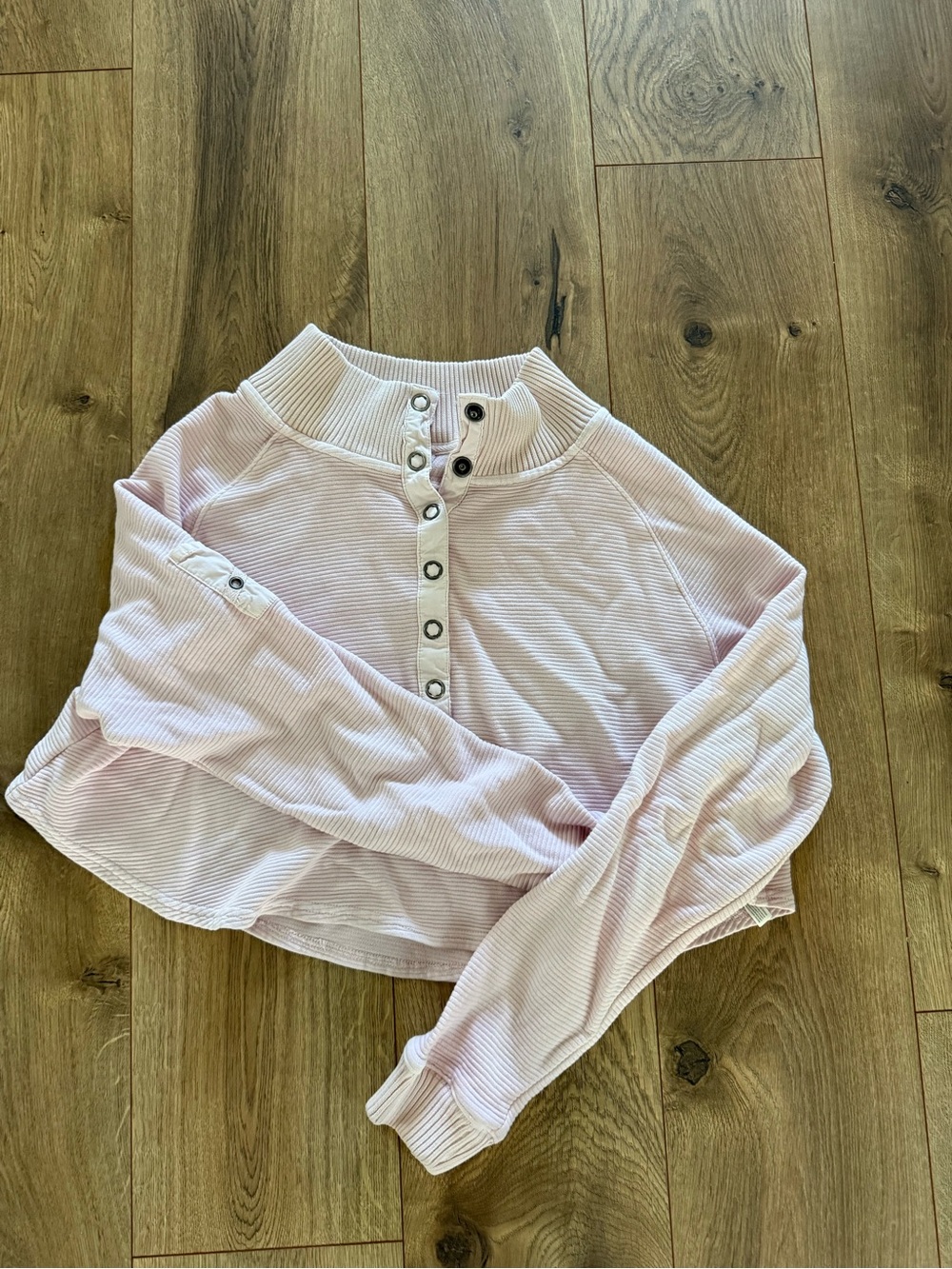 FP Movement by Free People Light Pink Ribbed Henley Pullover Sweater